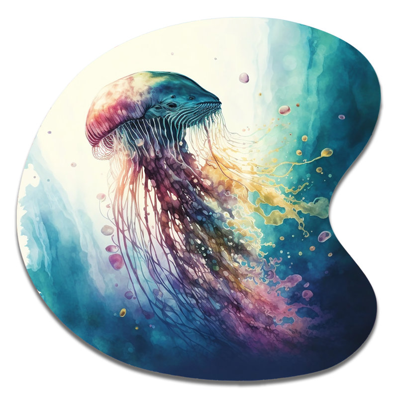 Art mural asymétrique en métal Deepsea Jellyfish V - Animal Fish, H 27 po x l 27 po