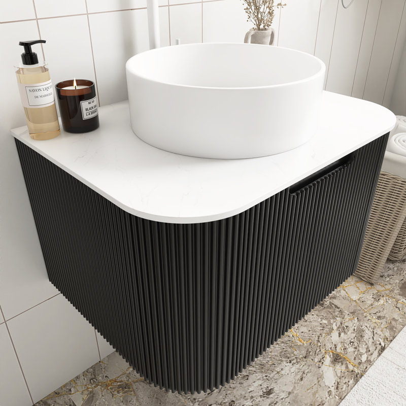 Meuble-lavabo mural avec plateau et tiroir, Noir, Blanc, 24"