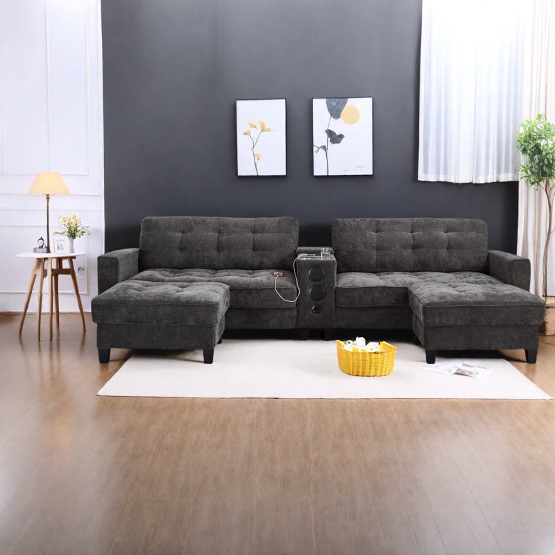 Canapé modulaire moderne gris avec Bluetooth, tissu chenille, pour la maison
