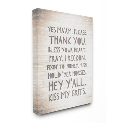 «Southern Sayings Hey Y'all I Reckon Kiss My Grits Typographie», impression