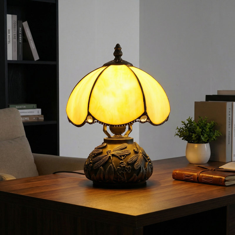 Lampe de table 11 "en verre coloré de style Tiffany avec base Dragonfly