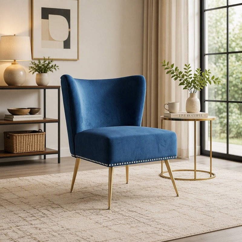Fauteuil d'appoint en tissu imprimé, fauteuil de chambre sans accoudoirs avec pieds en métal, fauteuil d'appoint rembourré moderne pour le salon, la chambre et les petits espaces