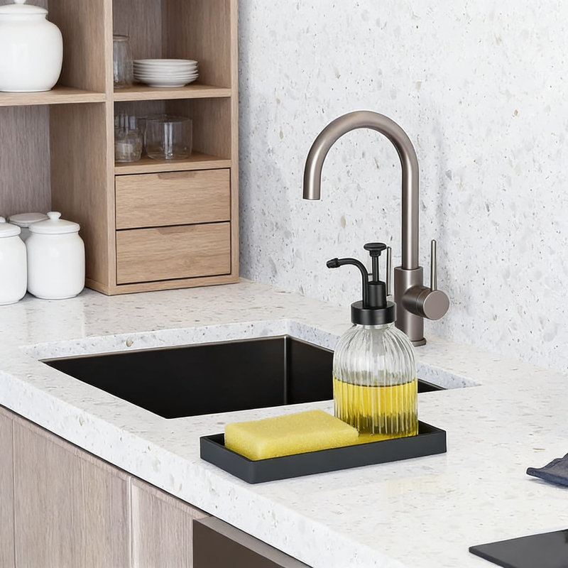Ensemble de plateau de distributeur de savon en silicone, organisateur de comptoir imperméable antidérapant pour la cuisine et la salle de bain, comprend deux tailles pour les bouteilles de savon, la lotion, les bijoux et les articles essentiels