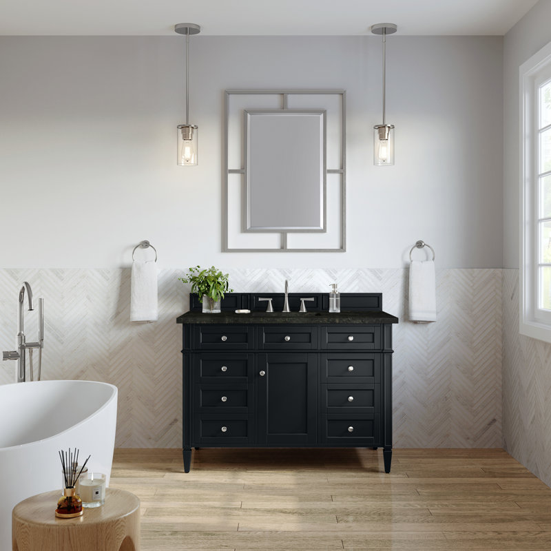 Dussault 48 " W Freestanding Standard Free Standing 1 Single Vanity Bathroom Vanity With Top, Black Onyx, Victorian Silver