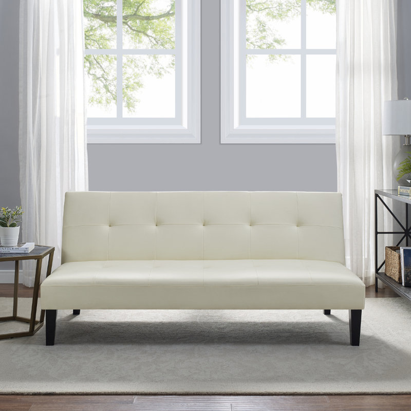 Futon, canapé-lit capitonné à dossier convertible en similicuir de 66,1 po Mercia, Similicuir crème