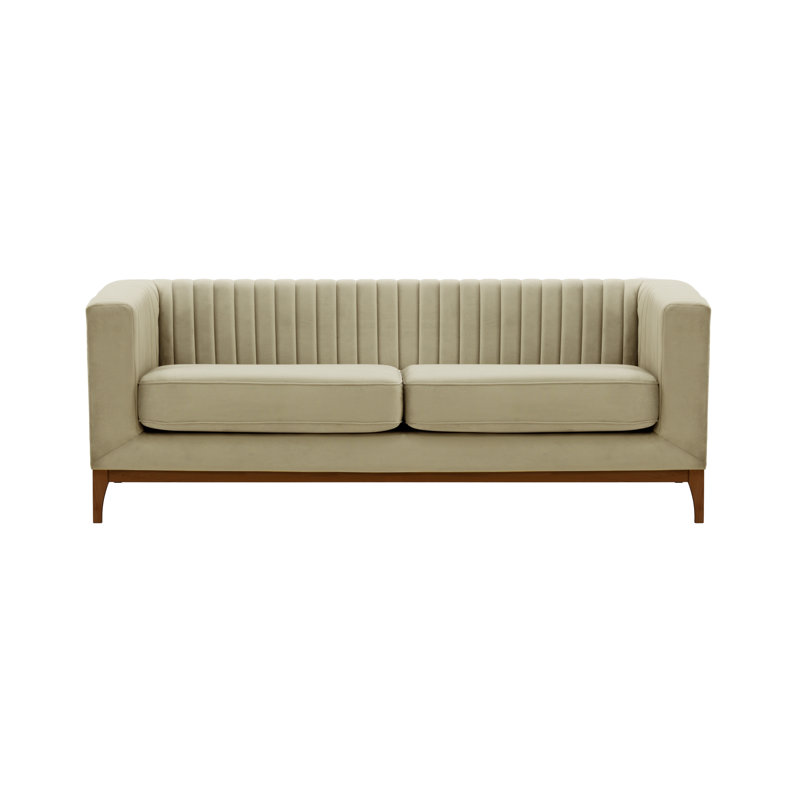 Buker Velvet Square Arms Sofa, Dark Oak, Beige