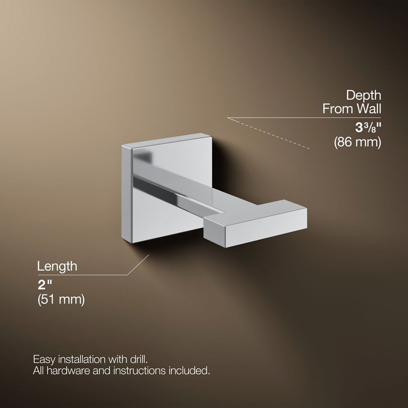 Square Robe Hook, Polished Chrome