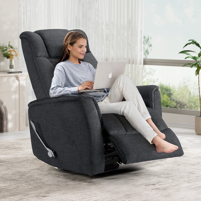 Fauteuil inclinable manuel berçant moderne de 32,2 po Robeline, Noir, noir, noir, noir