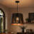 1 - Light 10" Rustic Modern Dimmable Drum Chandelier with Openwork Forest Silhouette Shade