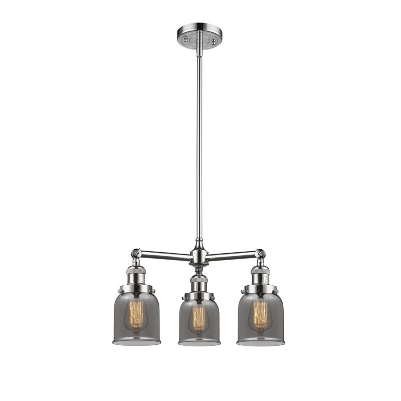 Lustre classique à 3 lumières avec abat-jour Adalbert, Plaqué couleur fumée, Chrome poli, Ampoule DEL 6 watts Vinage