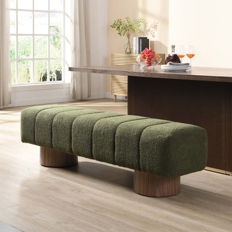 Banc rembourré Boucle, sans assemblage, H 18 po x l 64 po x P 16,75 po, Vert