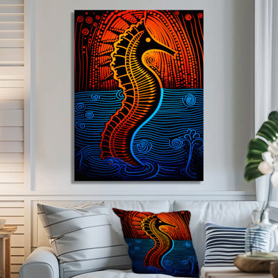 Majestic Minimal Seahorse In Red And Blue - Seahorse Animal Wall Art Print