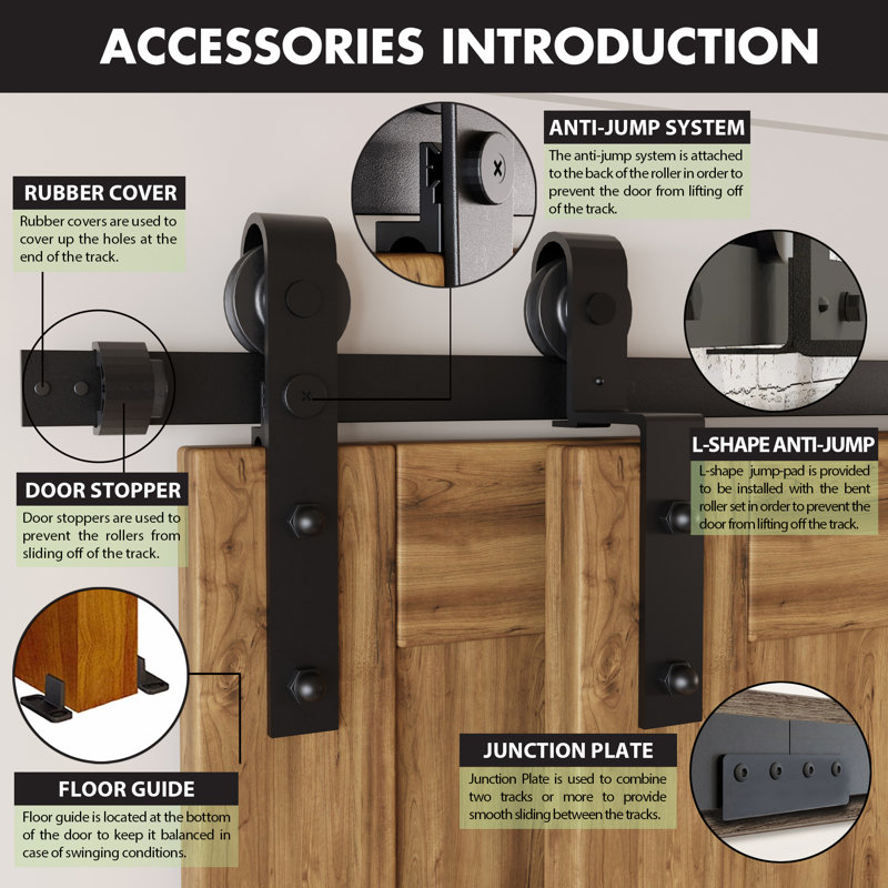 Black Rustic Classic Design Single Track Bypass Two Door Hardware Kit( Door Not Included), 66"