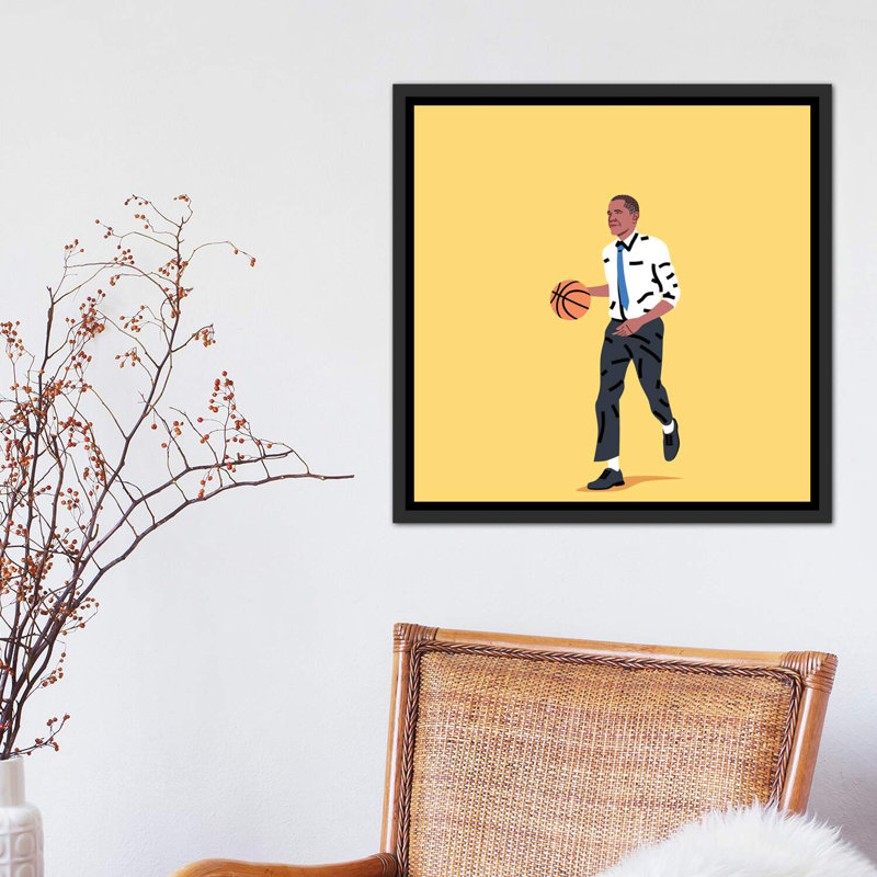 «Balling Barack» par Elad Shagrir - impression, Cadre flottant noir patiné, H 18 po x l 18 po x 1,5 po