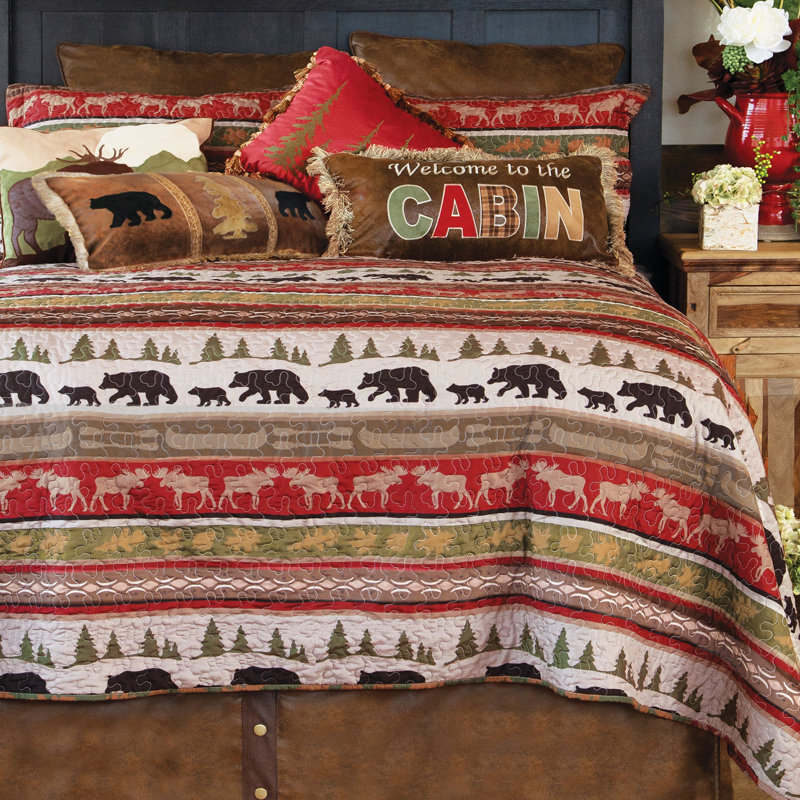 Rustic Brown and Red Microfiber Full Quilt Set