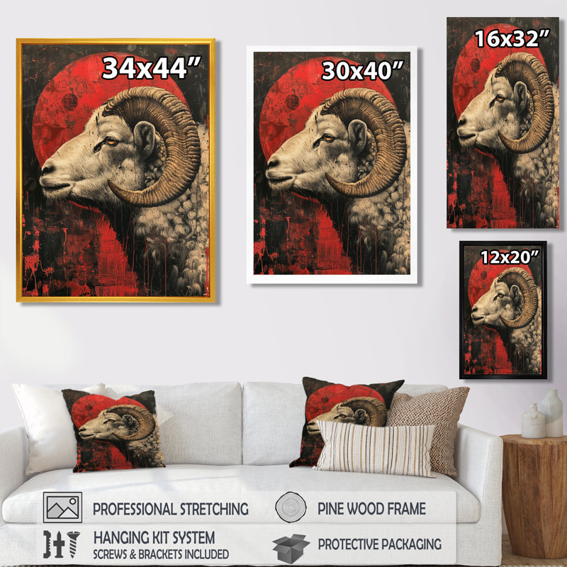 «Grey Red Astrology Rams Resilience Aries - Astronomie Aries», reproduction d'art murale, H 24 po x l 32 po
