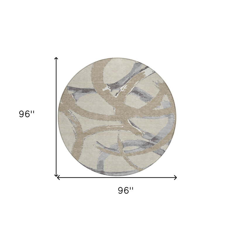Tapis d'intérieur rond lavable abstrait ivoire et gris HomeRoots 8 pi