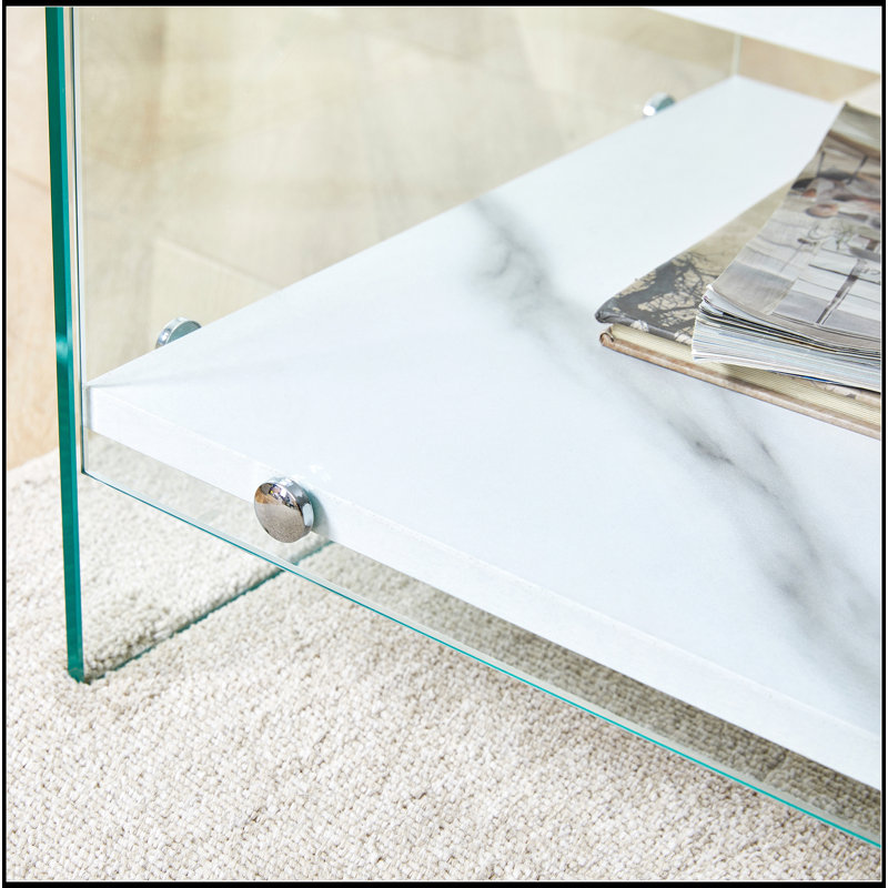 Table de chevet avec tiroirs. La surface de la planche est en panneau de fibres à densité moyenne avec un autocollant de grain de bois, et les deux côtés sont en verre trempé transparent. Le design est simple, élégant, avec d'excellentes fonctions 