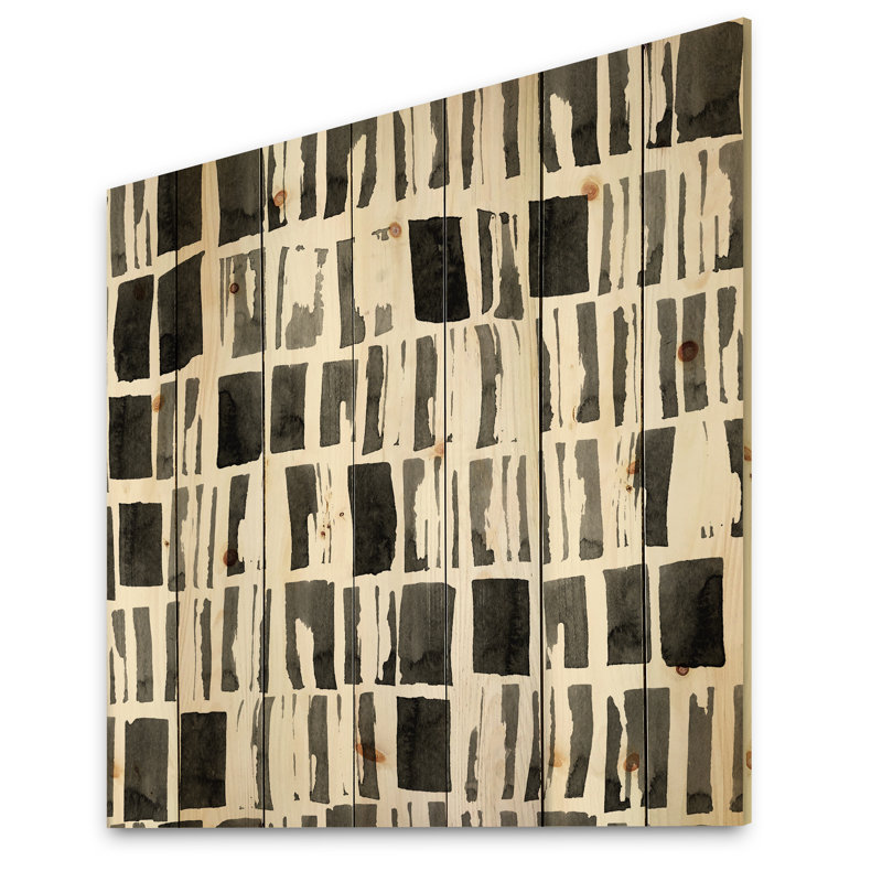 Abstrait briques monochromes - impression moderne sur bois de pin naturel, H 25 po x l 25 po x P 0,78 po