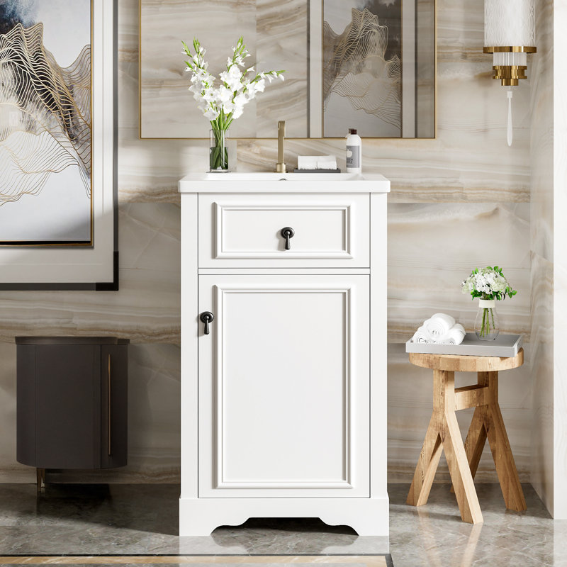 Elegant 20" Single Modern Bathroom Vanity With Ceramic Sink, White