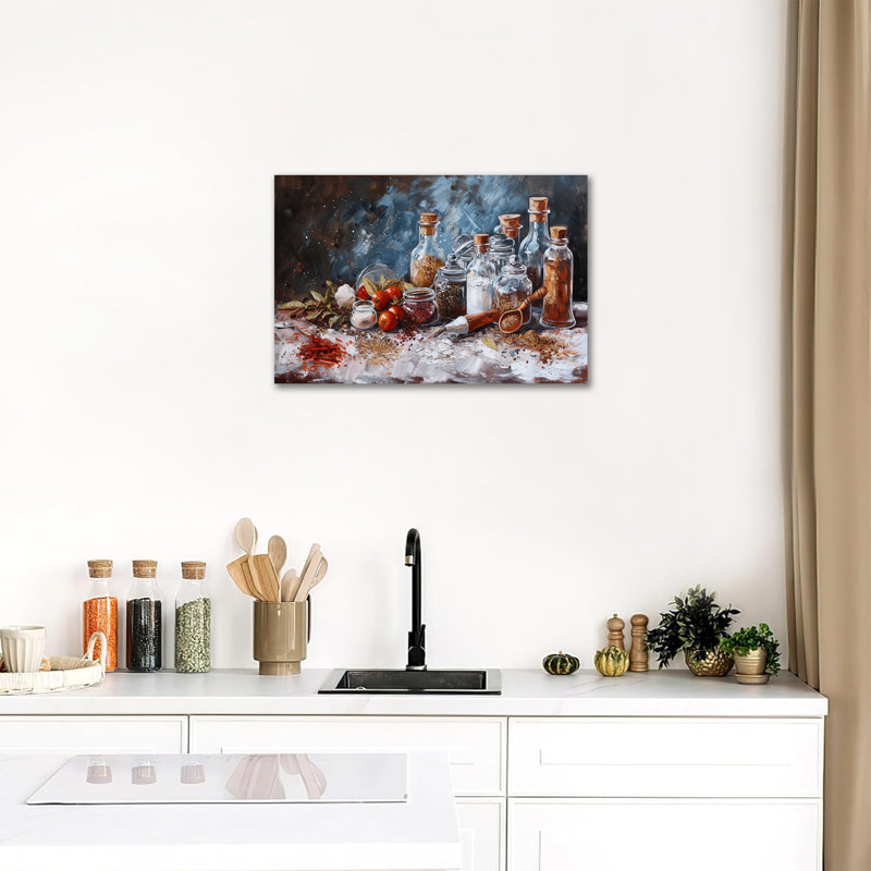 Art mural sur toile de cuisine, vaisselle de cuisine rétro, impressions sur toile, nourriture, nature morte, bouteilles, herbes, épices, affiche d'art, image pour décoration murale de salle à manger, 18 po x 24 po