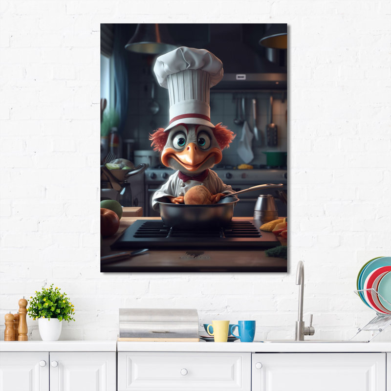 Oiseau gris chef dans la cuisine - Art mural d'oiseaux de cuisine pour la cuisine, H 20 po x l 12 po x P 1 po