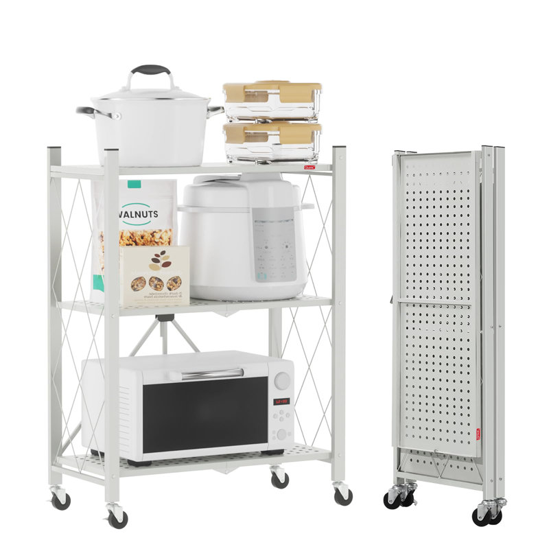 62cm W Metal Shelving Unit with Wheels, White