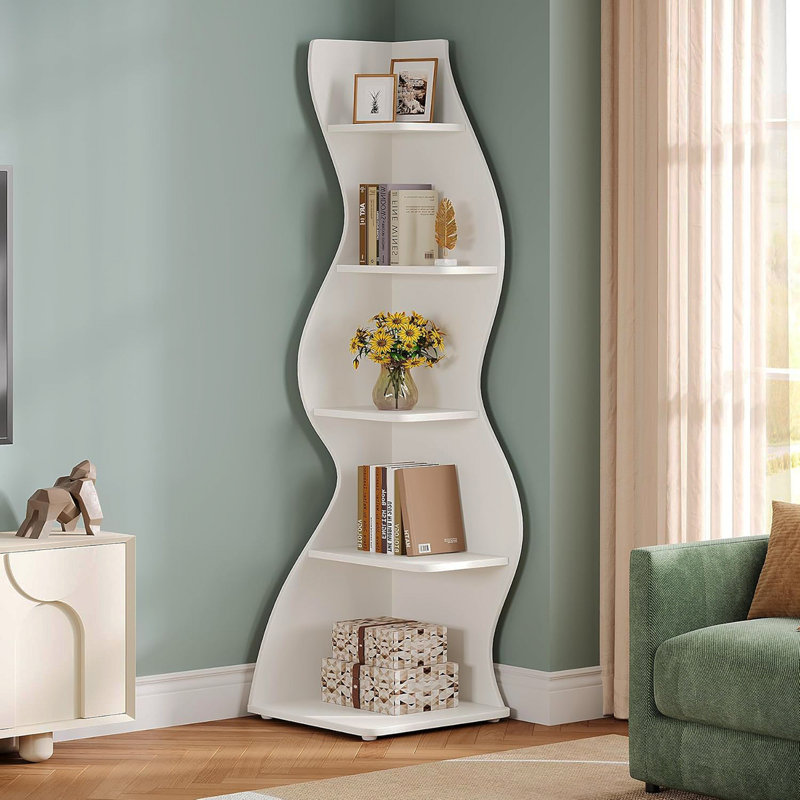 Bibliothèque et support d'angle à 5 niveaux 69,8 po pour salon, Blanc