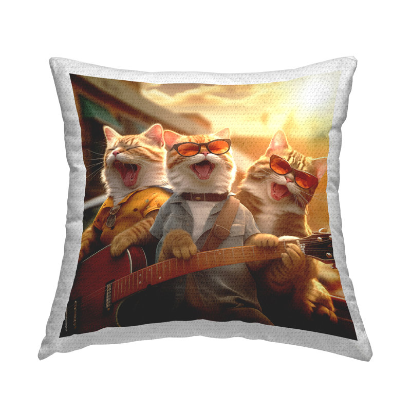 Coussin d'extérieur imprimé chats qui chantent avec guitare par Jim Baldwin