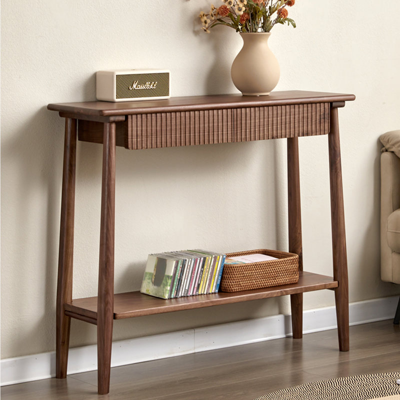 Walnut Solid Wood Rectangular Console Table, 33.46" H x 39.37" W x 12.6" D