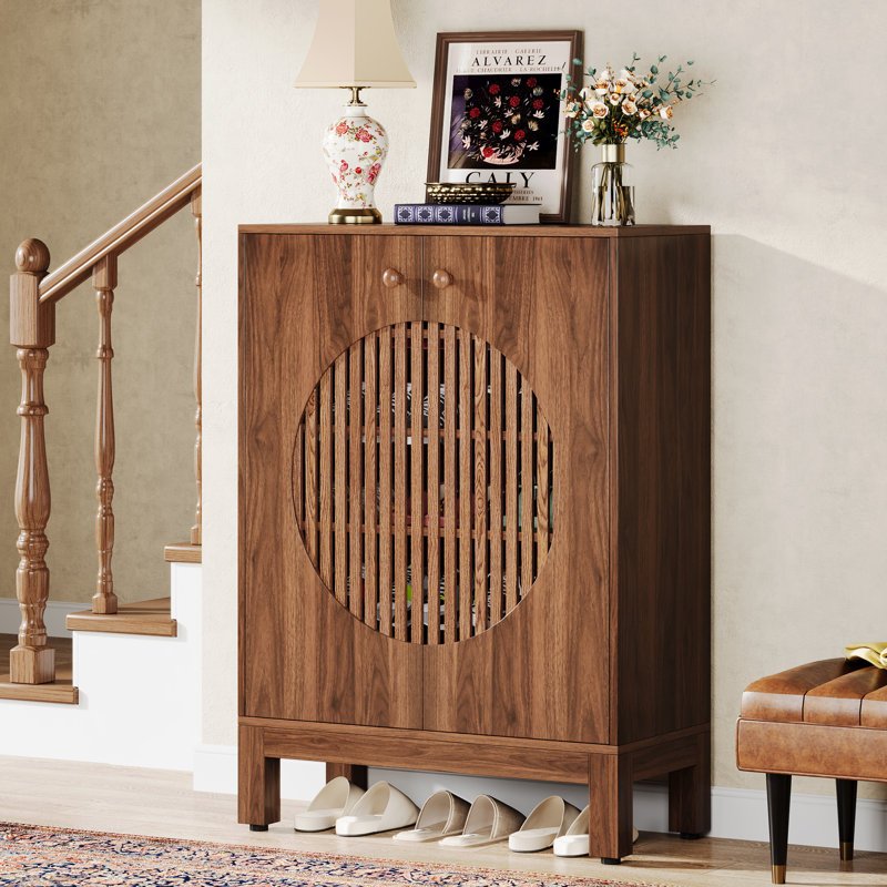 Armoire de rangement pour chaussures 20 paires avec portes à persiennes, Brun