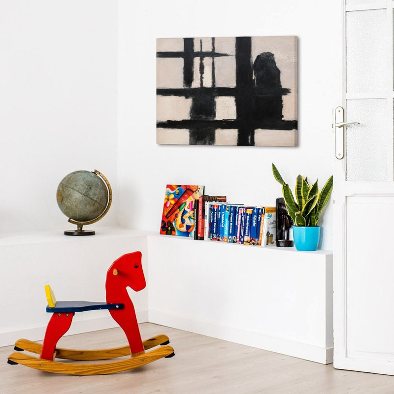 Minimaliste grille noire, abstrait moderne, cadre en bois intégré, art mural, l 20 x l 16