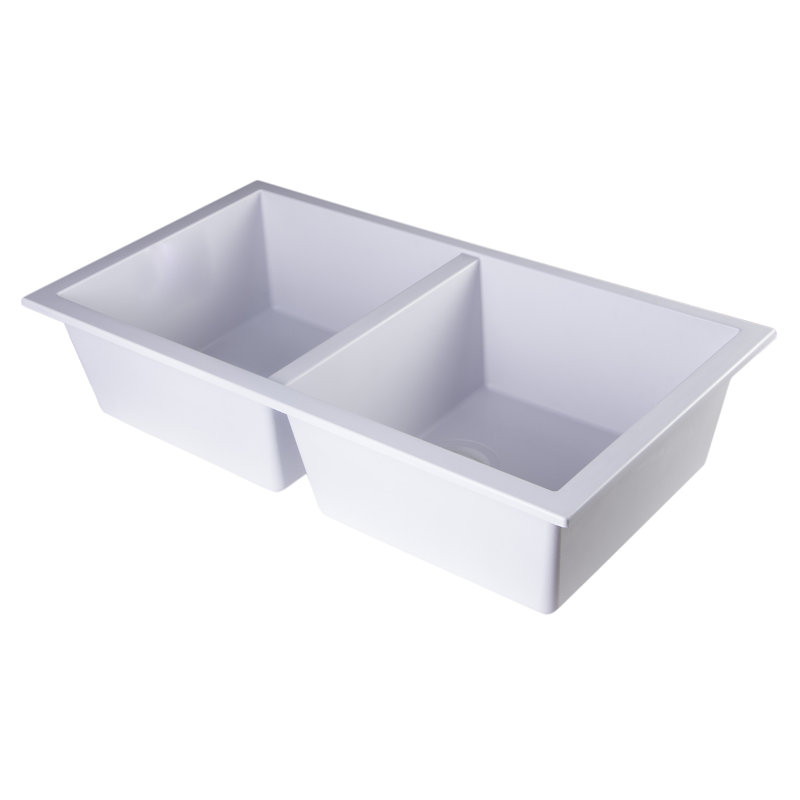 34'' L Double Bowl Granite Kitchen Sink, White