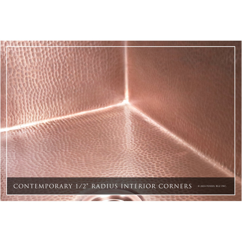 Fossil Blu Luxury 33" 12-Gauge Hammered Copper Undermount/Drop-In Sink, Medium Patina, Incl Accs