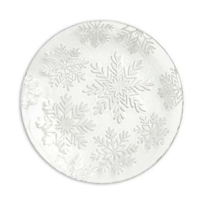 Round Glass Snowflake Embossed Plate