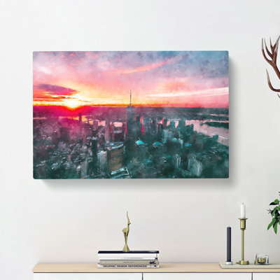 Sunset over New York City - Wrapped Canvas