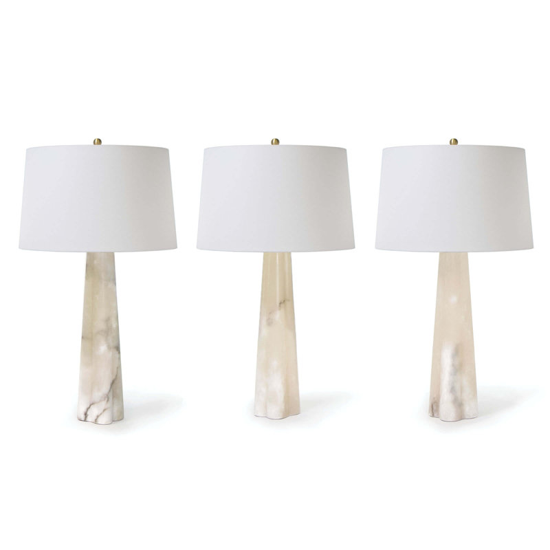 Regina Alabaster Large Table Lamp with Linen Shade and Brass Accents