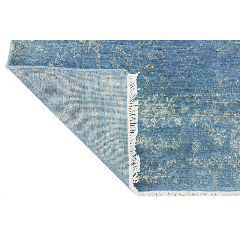Tapis gris / bleu noué à la main de haute qualité, Rectangle 6 pi x 9 pi