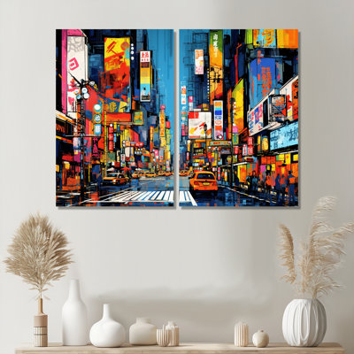 «Colorful City», ensemble de 2 impressions sur toile multicolores