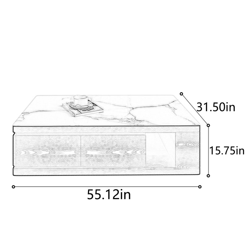 Table basse en marbre New Style, H 15,75 po x L 55,12 po x l 31,5 po