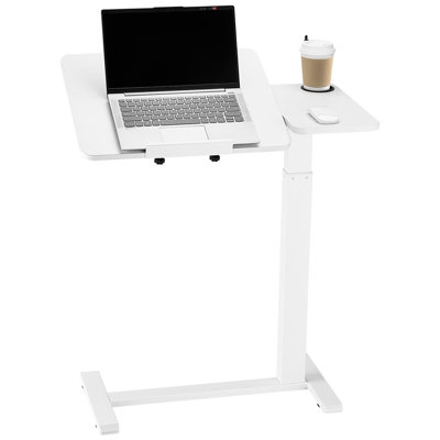 Table au-dessus du lit, table de chevet mobile avec bureau rabattable et 4 roulettes cachées, bureau à roulettes ajustable en hauteur et en angle avec porte-gobelet, bureau au-dessus du lit pour la maison, le bureau, le bureau, blanc