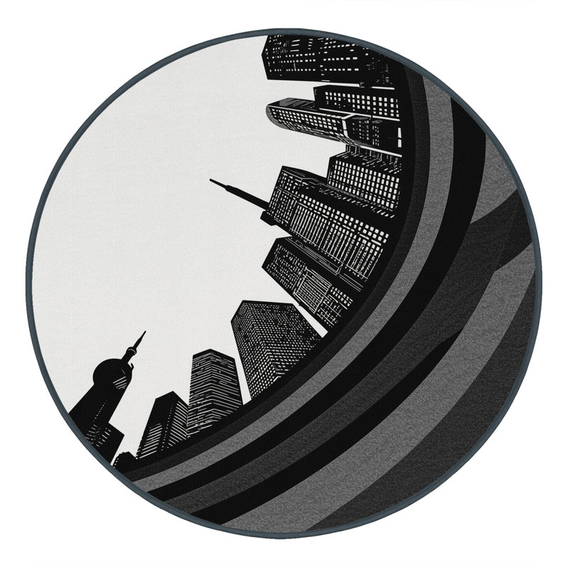 Tapis arc contemporain gris lavable à la machine Pacchiana, Rond 7 pi