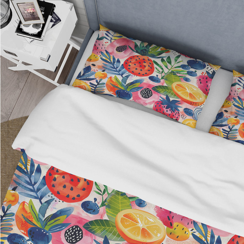 Ensemble de housse de couette rouge, vert, fruits sauvages et aquarelle, Housse de couette très grand et 2 très grandes t