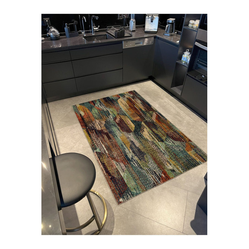 Tapis multicolore à motif coulant et lavable, Carré 3 pi 3 po