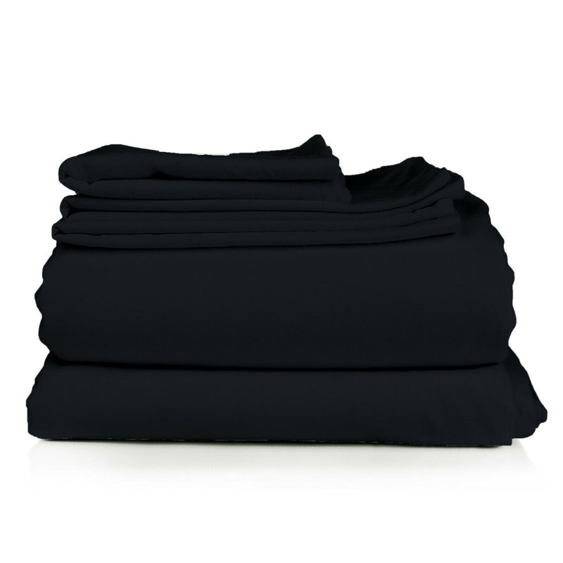 Ensemble de draps en micro-fibre, Ensemble de draps pour lit simple avec un drap-hou, Noir
