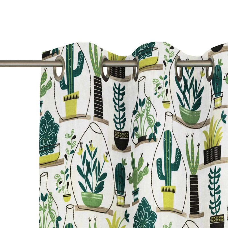 Cayton Room Darkening Curtain, 180 x 130cm, White/Green