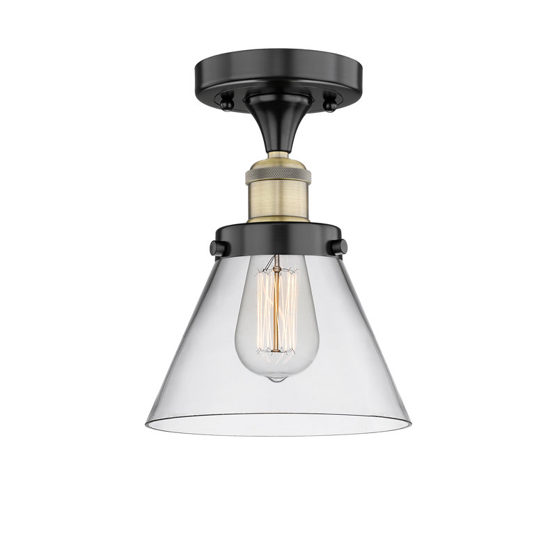 Cone 1 Light Semi-Flush Mount, Clear, Black Antique Brass