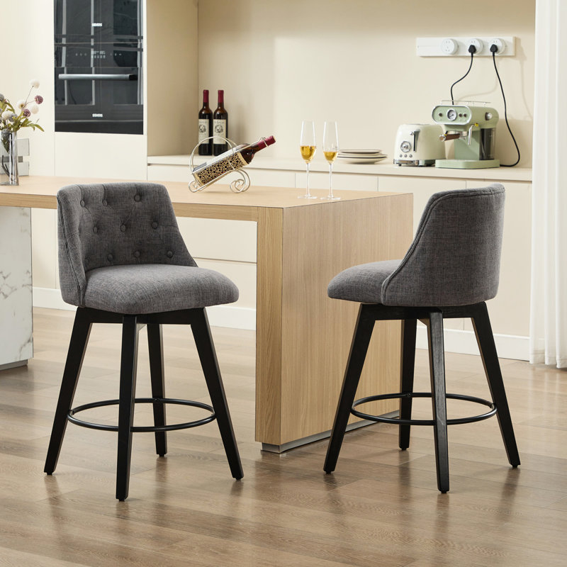 Tabourets de bar pivotants modernes avec revêtement en lin et dossier capitonné, structure en bois massif pour plus de durabilité et de style