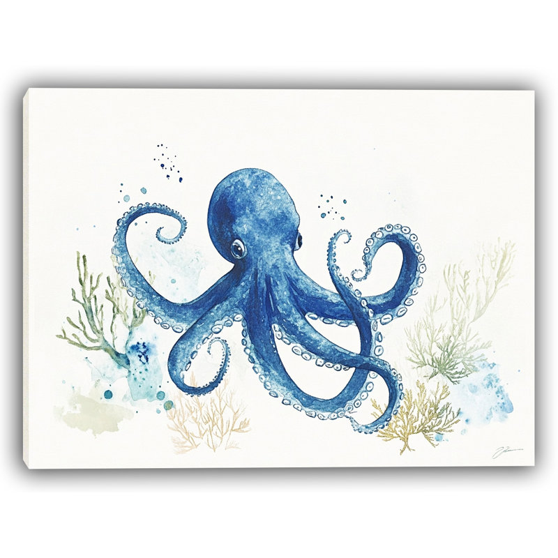 «Ocean Wanderer - Blue Octopus», art mural sur toile, H 16 po x l 24 po