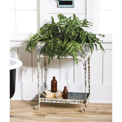 Millar White Washed Galvanized Metal Two Tier Planter Cart with Tub on the top